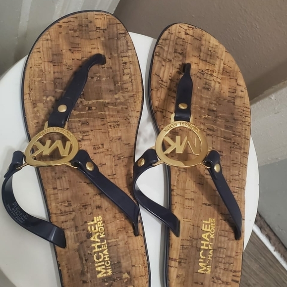 Michael Kors Sandals MK Blueblack Jelly PVC Cork Thong Flip Flop🌴✌️ - Picture 3 of 8